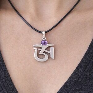 Vintage Om Pendant Necklace with Amethyst Stone